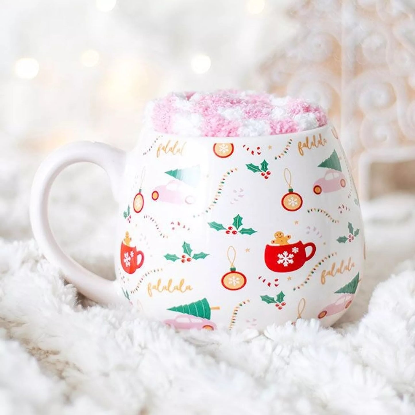 🎅🏻 Ensemble tasse et chaussettes à imprimé de Noël Sugarplum