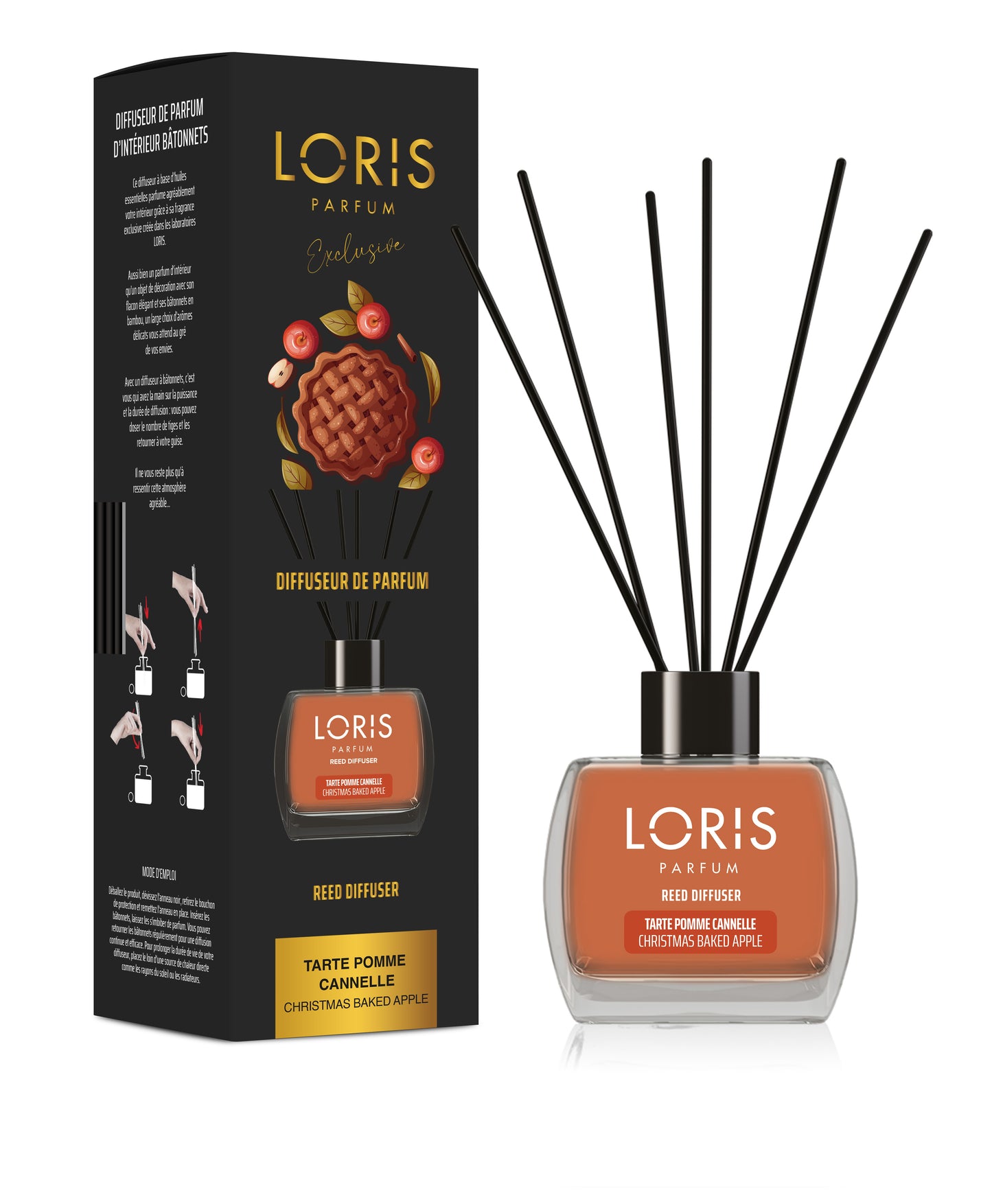 Mikado diffuseur de parfum TARTE POMME CANNELLE - Loris Parfum - 120ml