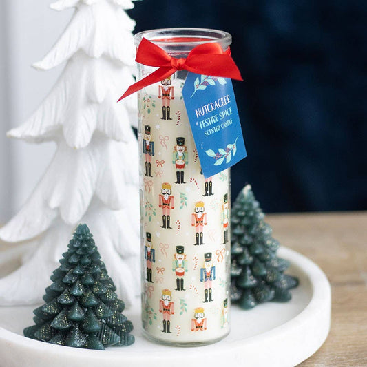 Bougie en tube de Noël aux épices festives avec motif Casse-Noisette